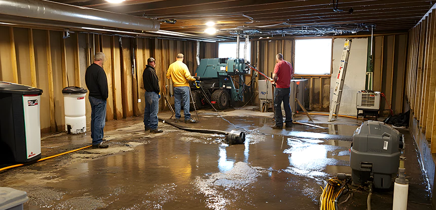 Cleaning Sewage From Basement Floor in Peachtree City
